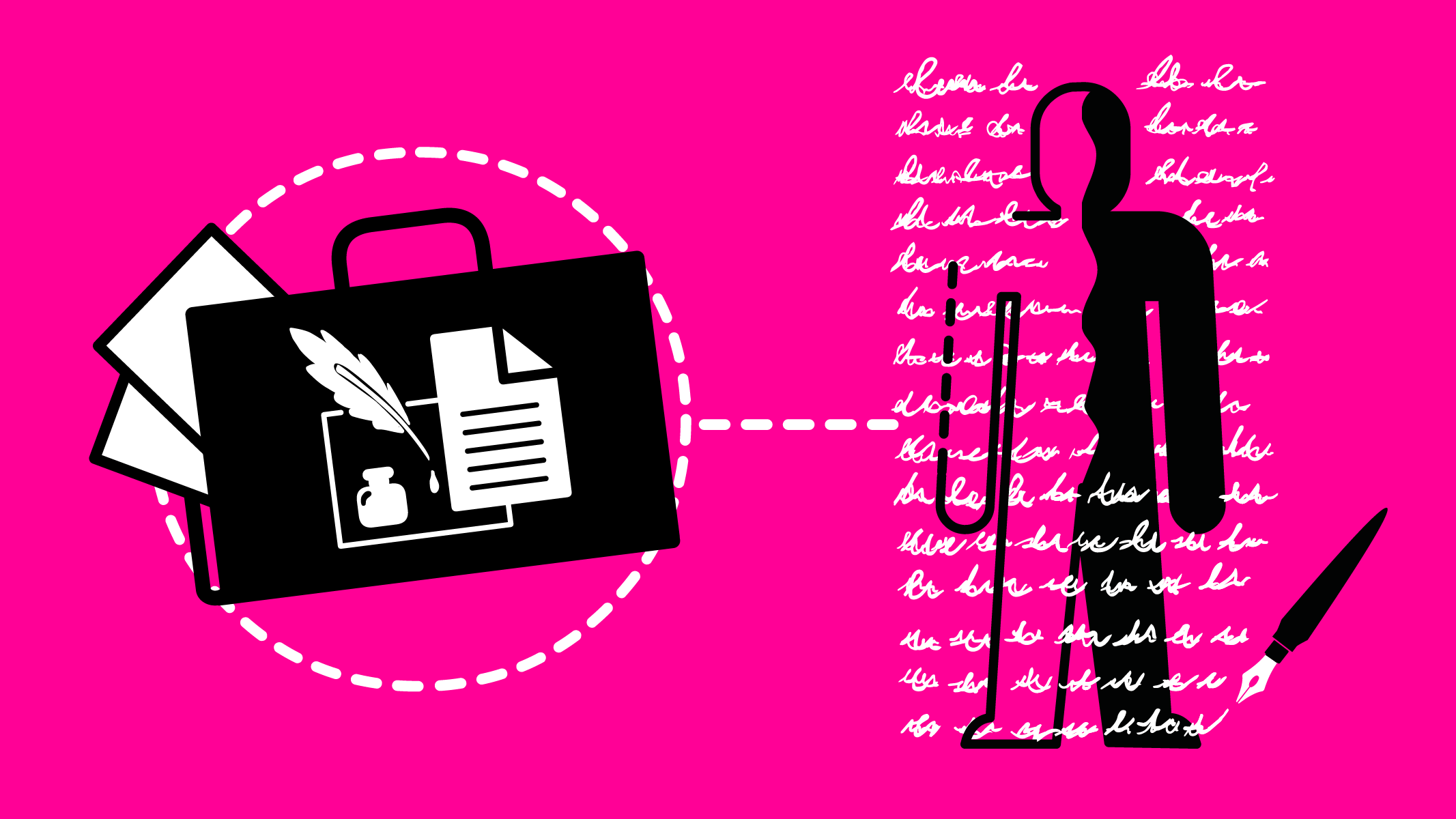 Icon of a writer with a portfolio showing pen and ink