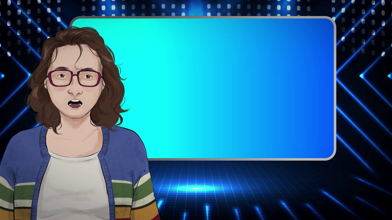 person speaking in front of a blue background