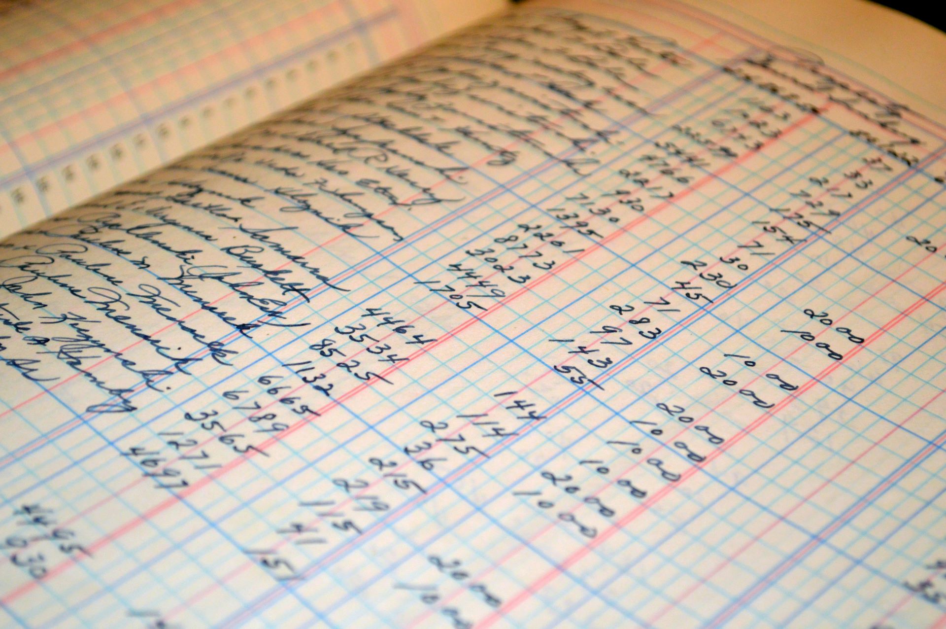 Close up of an accounts ledger